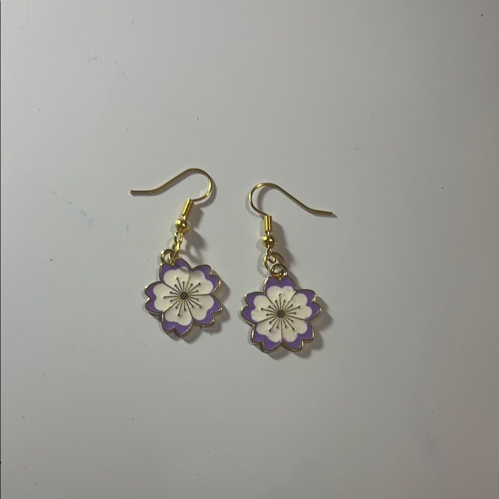 Purple and Gold Floral Earrings